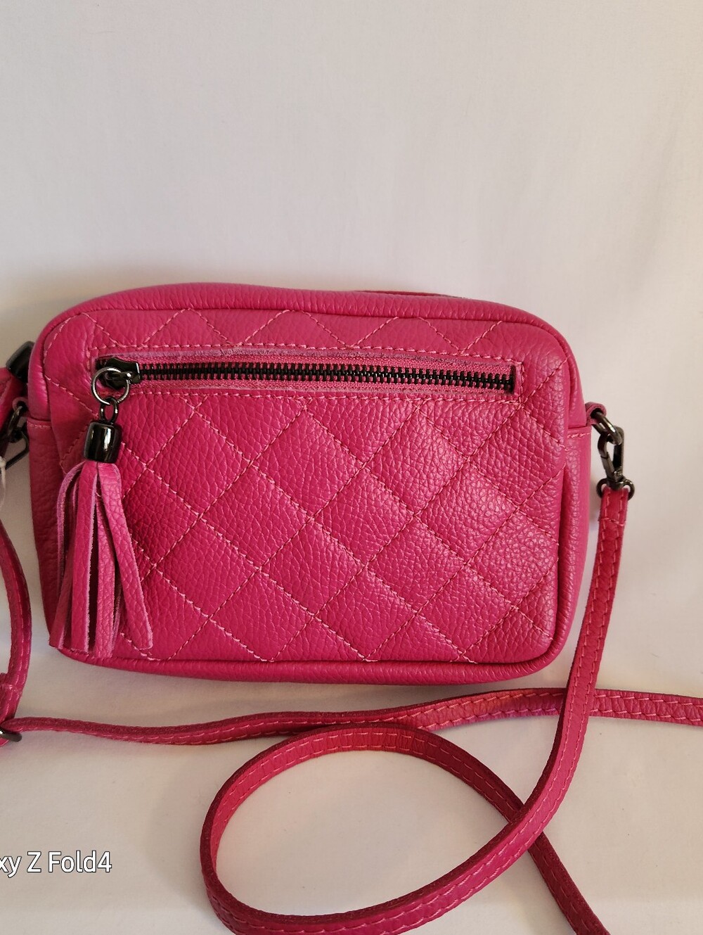 Quilted Pink Tassel Crossbody Bag - Women